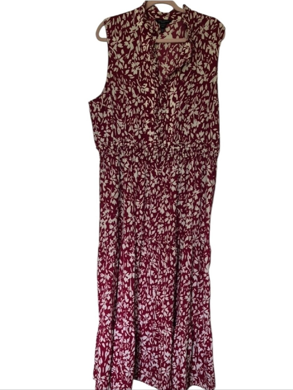 Maggy London 18W Pink Floral Midi Dress Sleeveless Ruffle Hem Plus Size